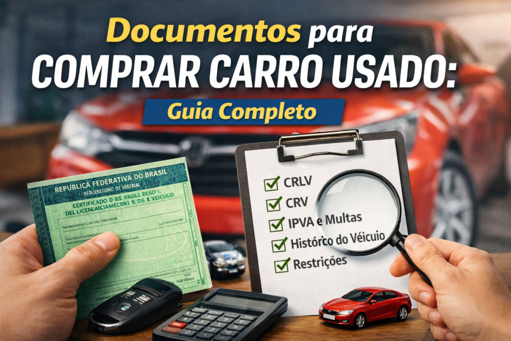 Documentos necessários para comprar carro usado, incluindo CRLV, CRV, IPVA e consulta de débitos do veículo