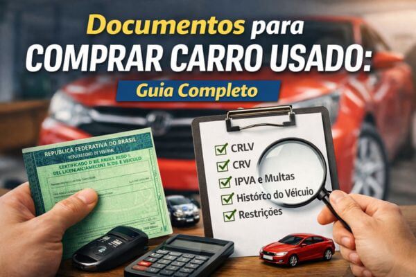Documentos necessários para comprar carro usado, incluindo CRLV, CRV, IPVA e consulta de débitos do veículo