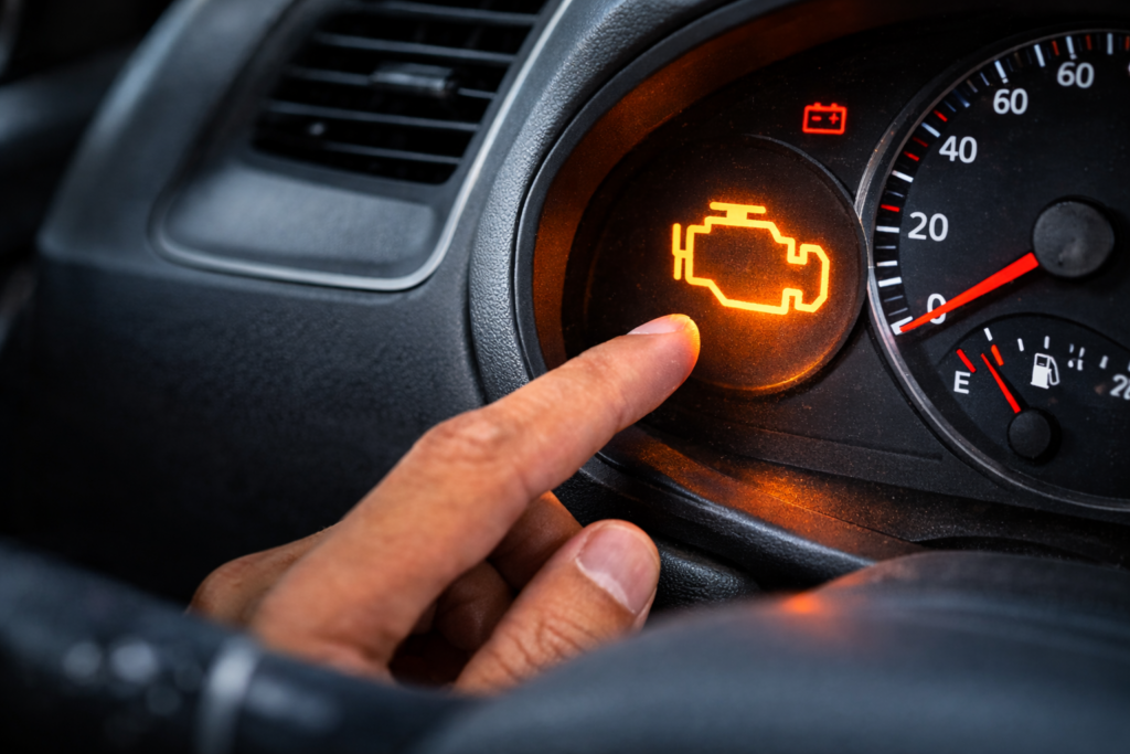 luz da injeção acesa no painel do carro indicando alerta no motor